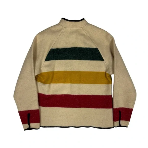Vintage Woolrich Hudson Bay Sweater Womens Medium Beige Stripe Snap 70s 80s USA - Picture 4 of 8